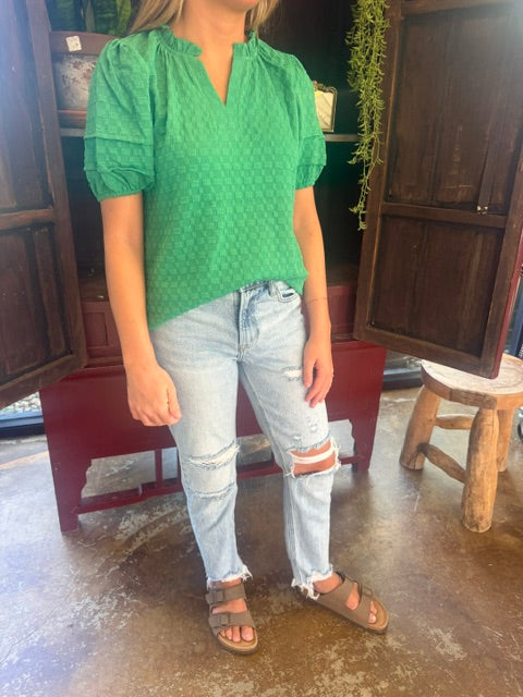 Green Puff Sleeve Top
