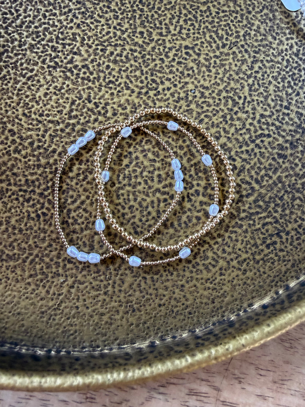Gold Beaded Pearl Bracelet Set