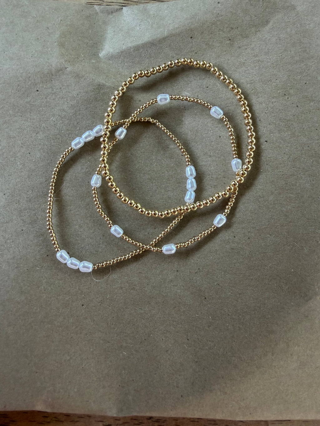 Gold Beaded Pearl Bracelet Set