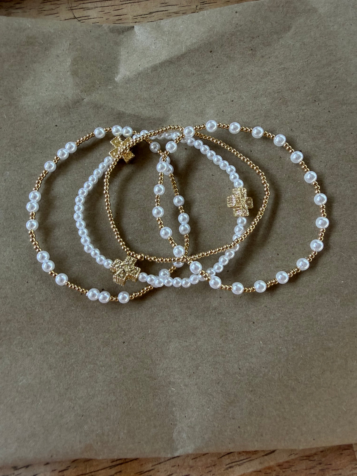 Pearl Cross Bracelet Set