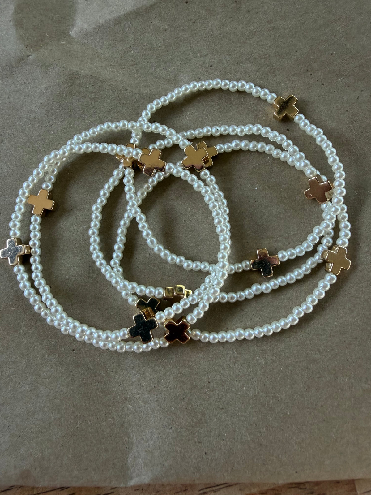 Ivory Pearl Cross Bracelet Set