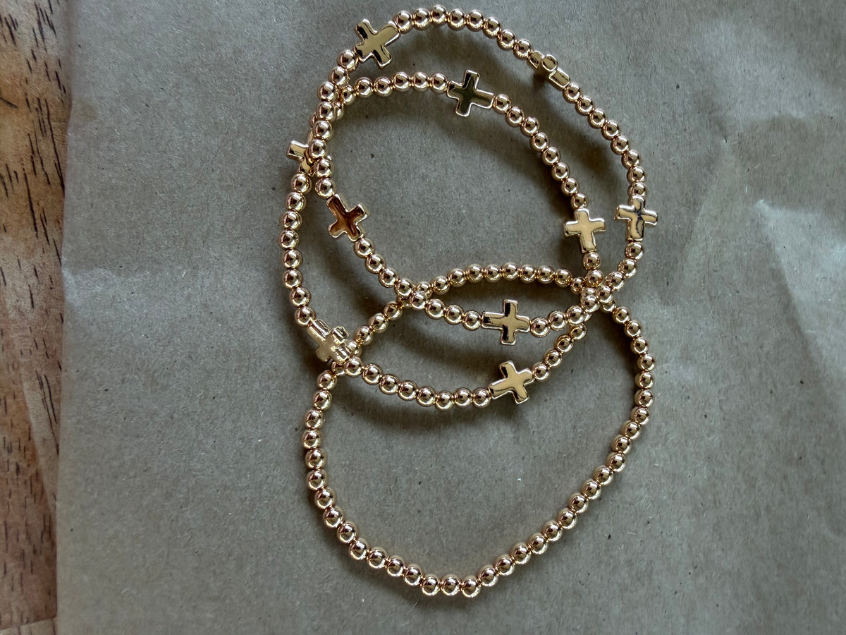 Gold Cross Bracelet Set