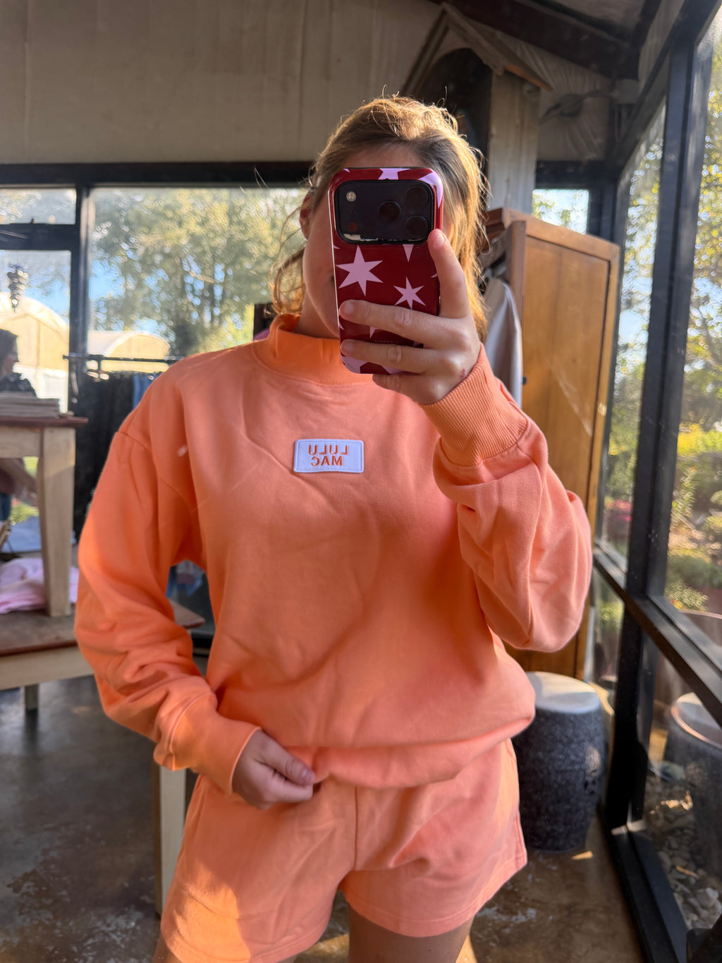 Long Sleeve Terry Cloth Top-Orange