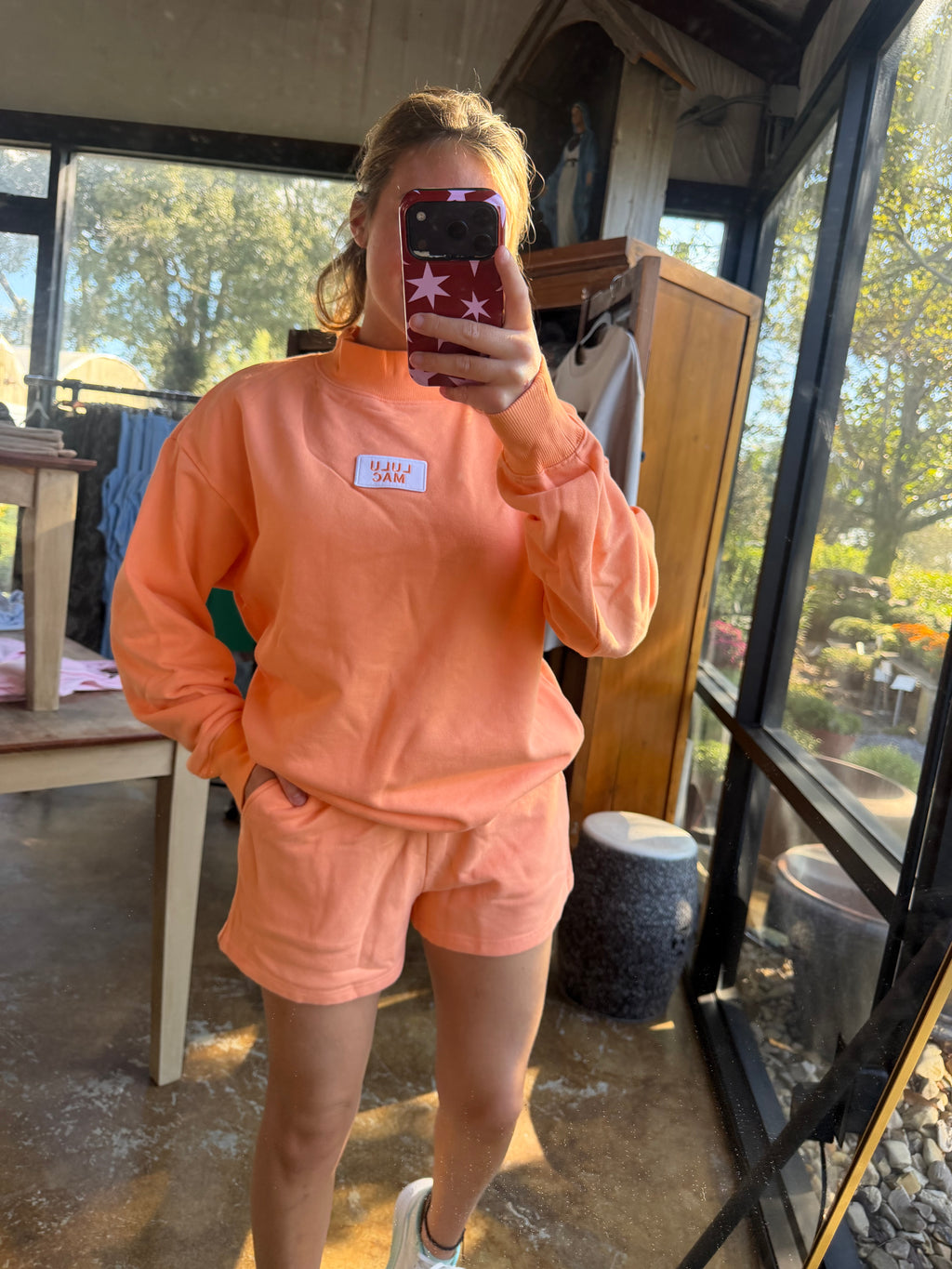 Long Sleeve Terry Cloth Top-Orange