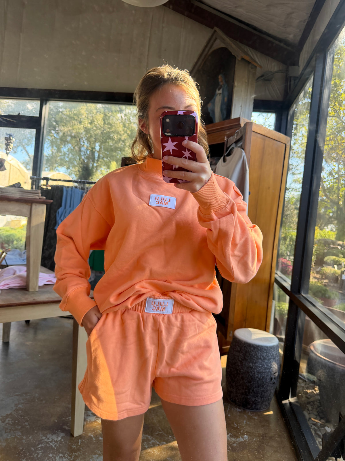 Long Sleeve Terry Cloth Top-Orange
