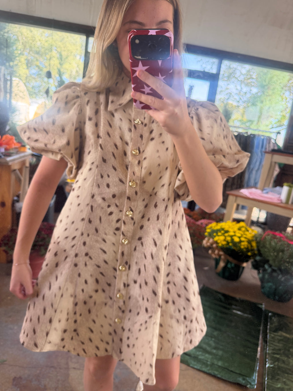 Evie Printed Puff Sleeve Shirt Dress
