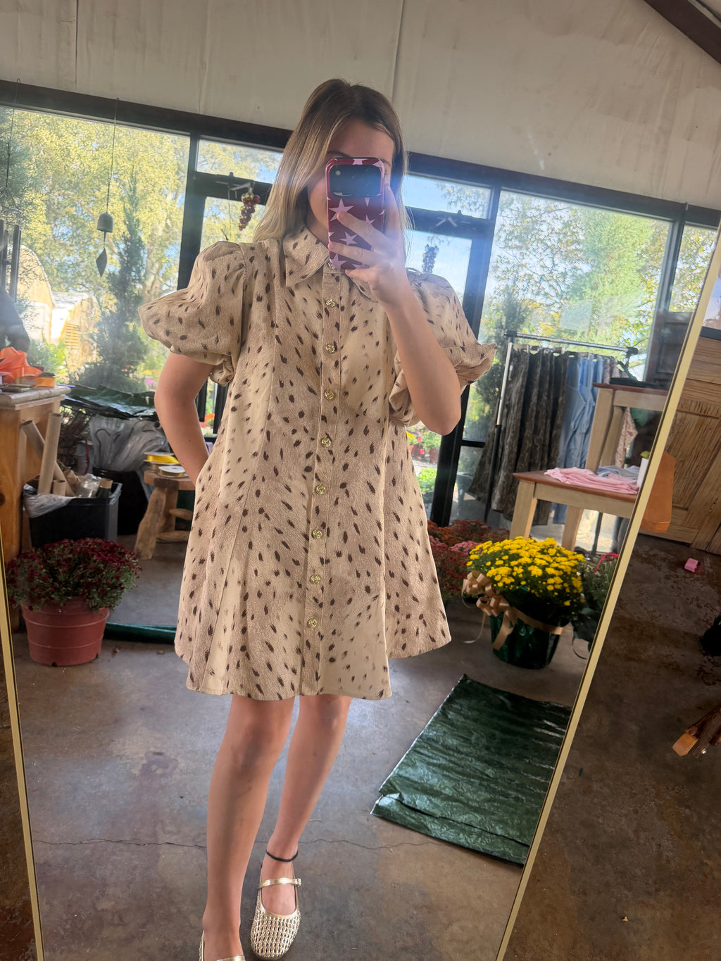 Evie Printed Puff Sleeve Shirt Dress