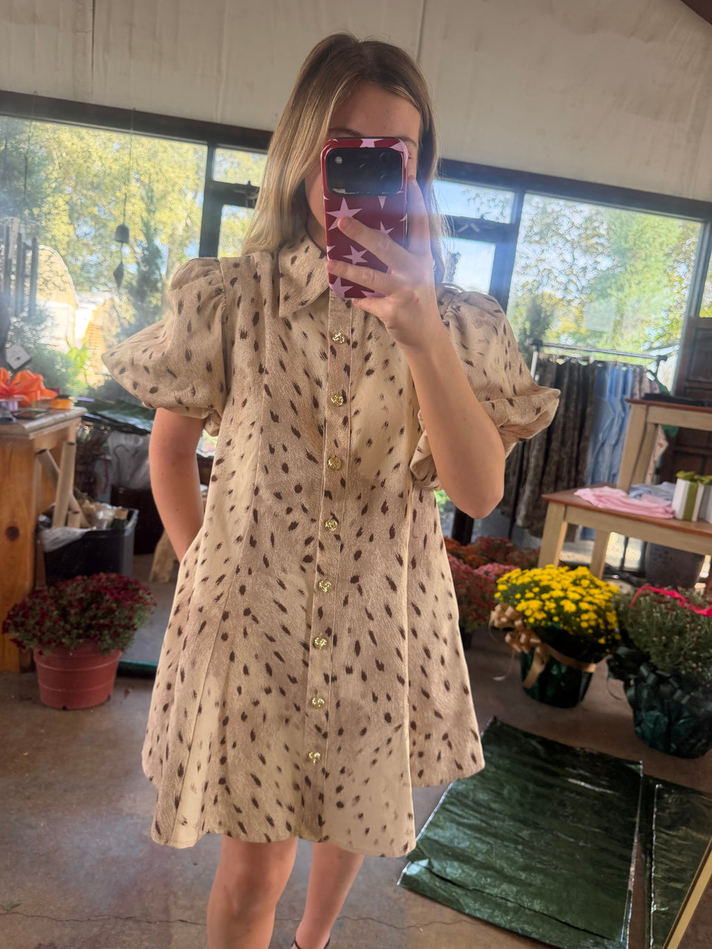 Evie Printed Puff Sleeve Shirt Dress